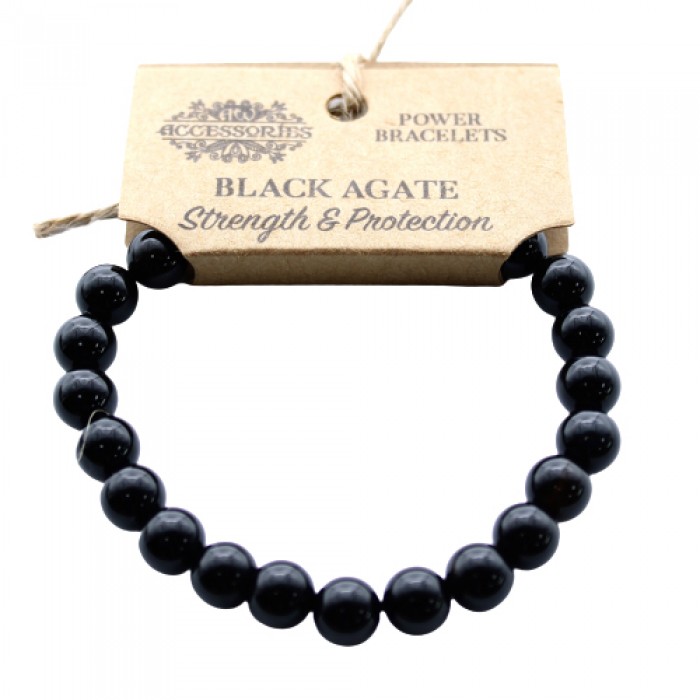 Βραχιόλι Μαύρου Αχάτη Στρογγυλό - Black Agate Κοσμήματα λίθων - Βραχιόλια